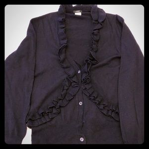 J crew M Navy Blue ruffle wool cardigan